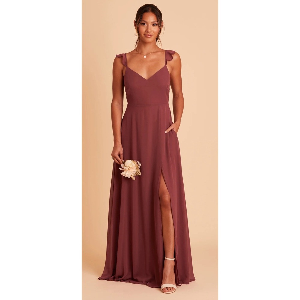 Birdy Grey Doris Maxi Dress Rose Wood Ruffle Strap Tie Back Gown XL NEW